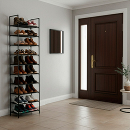 Półka na buty 10 poziomów, regał metalowy na obuwie 178 cm czarny