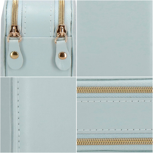 Szkatułka na biżuterię ekoskóra 11,5x8,5x5,5 cm błękitny organizer z przegródkami i lusterkiem