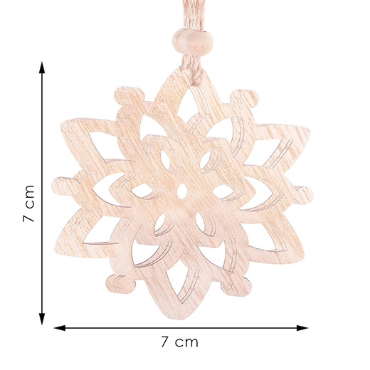 Ozdoba choinkowa 7cm drewniana, świąteczna zawieszka kwiaty zestaw 6 szt.