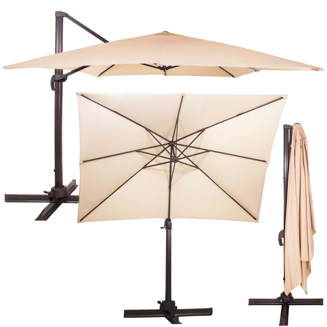 Parasol ogrodowy 500 cm z pokrowcem duży na wysięgniku na balkon, taras beżowy