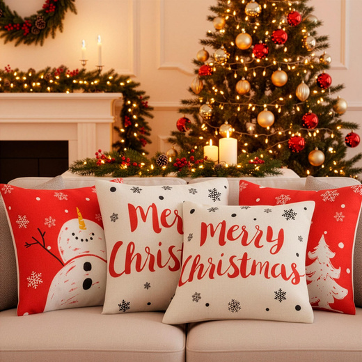 Poszewki świąteczne 40x40cm 4 szt. zestaw dekoracyjny na poduszki jaśki czerwono-białe
