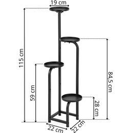 Kwietnik metalowy 115 cm stojak na kwiaty z 4 półkami loft wielopoziomowy nowoczesny