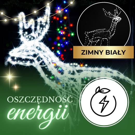Renifer Led 115 cm świąteczny z ruchomą głową świetlna dekoracja do ogrodu biały zimny