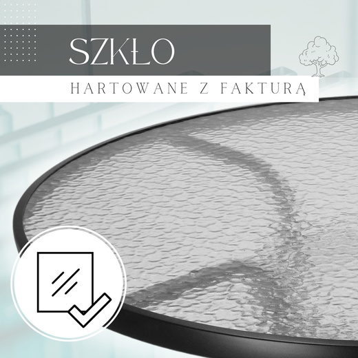 Meble tarasowe: stolik kawowy ze szkła hartowanego, 2 krzesła metalowe czarno-brązowe 