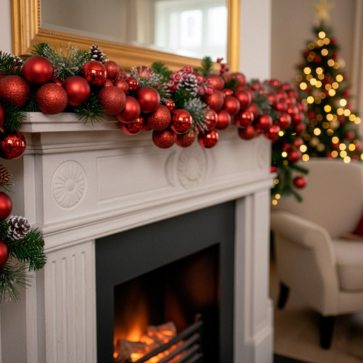 Girlanda świąteczna 160 cm łańcuch z bombek 130 szt. czerwone