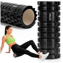 Wałek do masażu, średnio twardy, roller z wypustkami, czarny