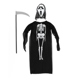 Strój na Halloween dla dzieci kostium śmierć z maską, peleryną i kosą kostucha przebranie