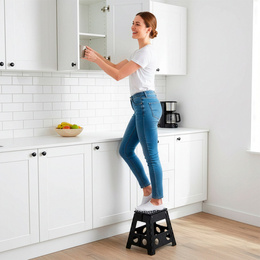 Stołek składany 39 cm schodek pomocniczy 150 kg podest antypoślizgowy, czarny