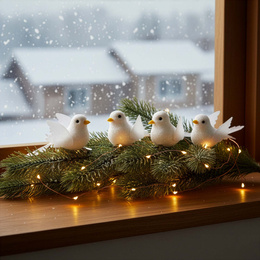 Zawieszki choinkowe 4 szt. ptaszki brokatowe białe