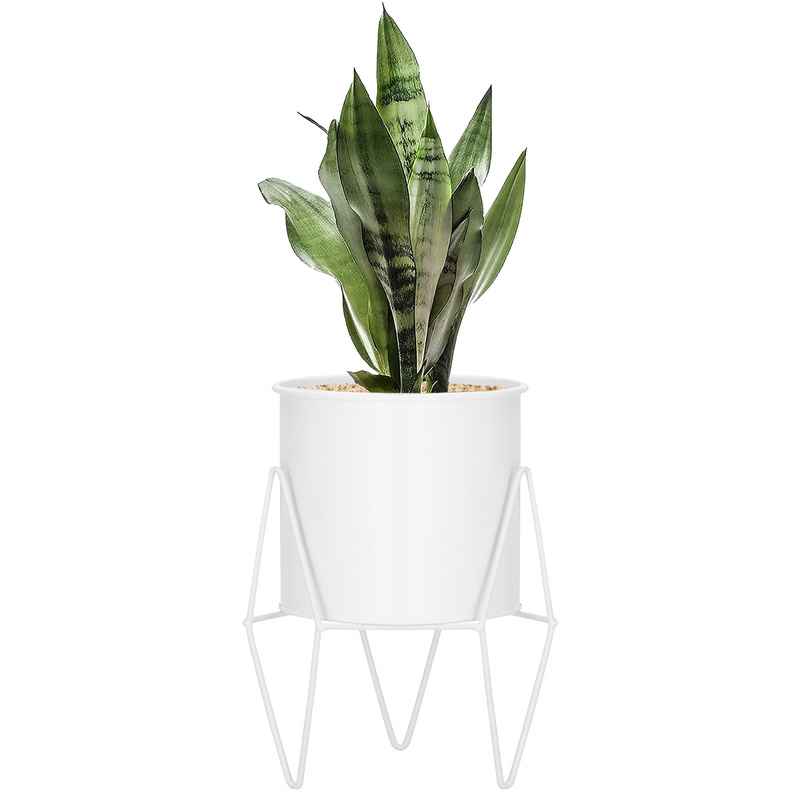 Stojący kwietnik 22 cm stojak z doniczką na kwiaty nowoczesny loft biały mat