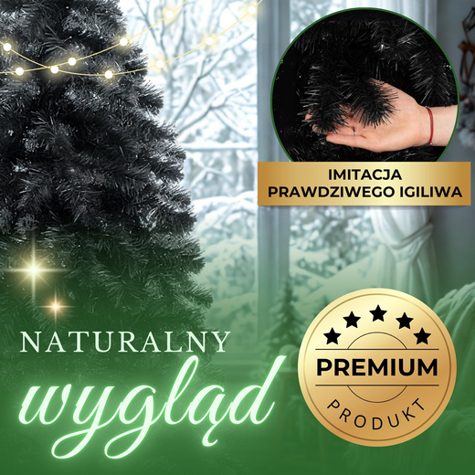 Choinka sztuczna, jodła 150 cm nowoczesne drzewko świąteczne czarne