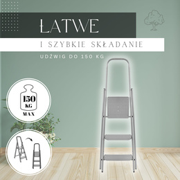 Drabina stalowa składana 3-stopniowa wys. 123 cm antypoślizgowa do 150 kg domowa