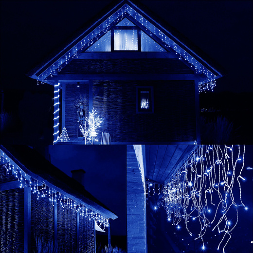 Kurtyna świetlna 500 led girlanda, lampki wewnętrzno-zewnętrzne sople niebieski