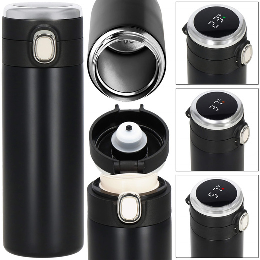 Kubek termiczny 420 ml ze stali nierdzewnej na kawę herbatę, z wyświetlaczem temp. czarny