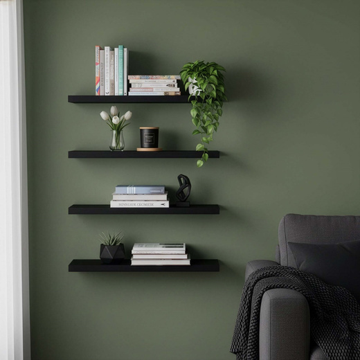 Półki ścienne 4 szt. na przyprawy, książki półki wiszące nowoczesne czarne