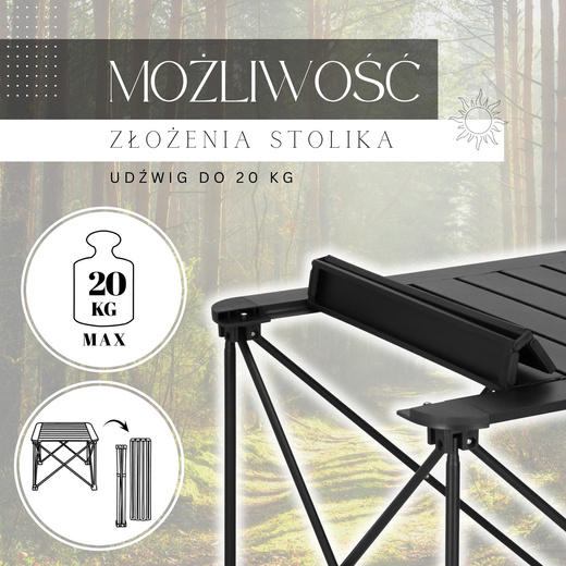 Stolik turystyczny, składany 52,5x52,5x46 cm stół piknikowy, czarny 