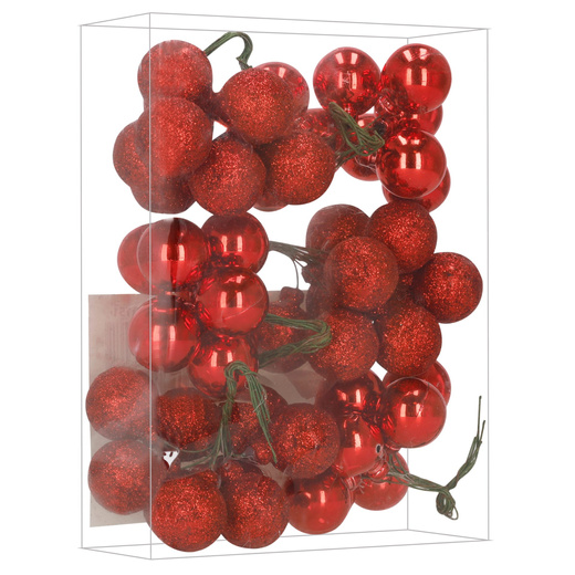 Bombki choinkowe 54 szt. zestaw ozdoby świąteczne na drucikach brokatowe matowe czerwone