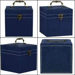 Szkatułka na biżuterię ekoskóra 12x12x12 cm granatowy, welurowy organizer z przegródkami