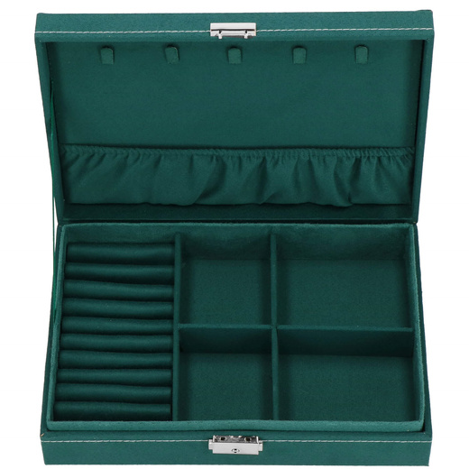 Szkatułka na biżuterię 28x19,5x7 cm zielony welurowy organizer z przegródkami