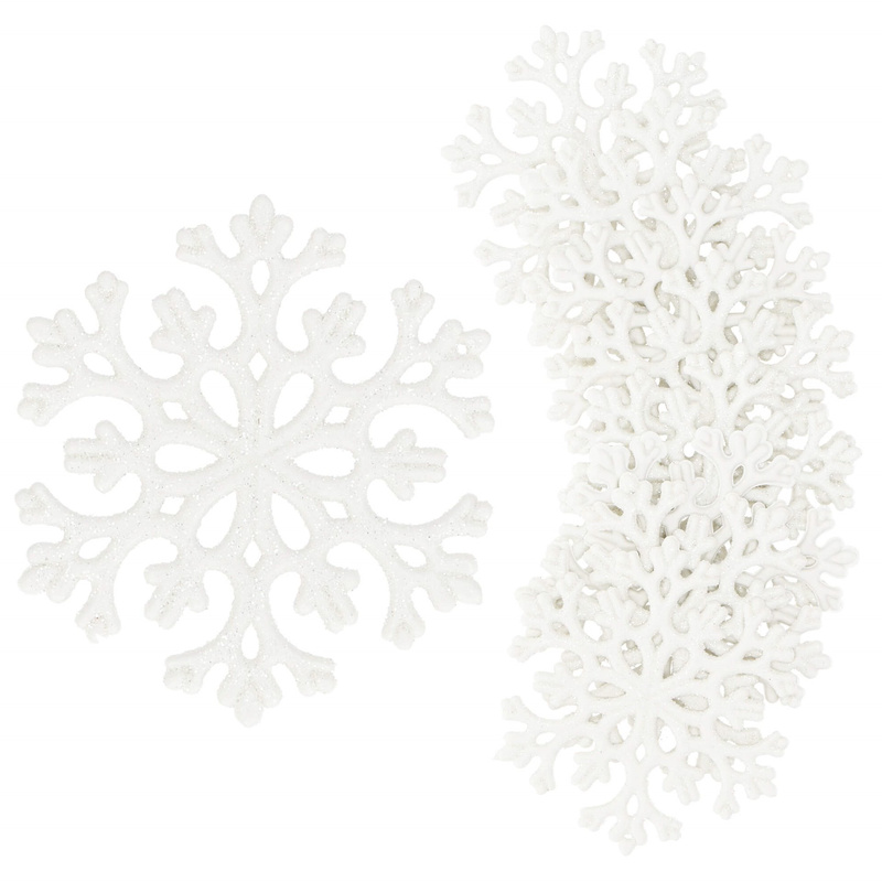 Zawieszki świateczne 8 szt. śnieżynki brokatowe 8 cm białe