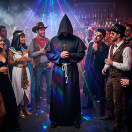 Strój na Halloween przebranie XL zakonnik, mnich zestaw 4 el. kostium habit