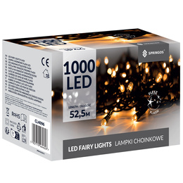 Lampki choinkowe 1000 led ciepły biały + flash 50m oświetlenie świąteczne IP44