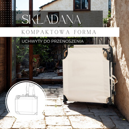 Leżak składany, leżanka ogrodowa z zagłówkiem i daszkiem piaskowy 