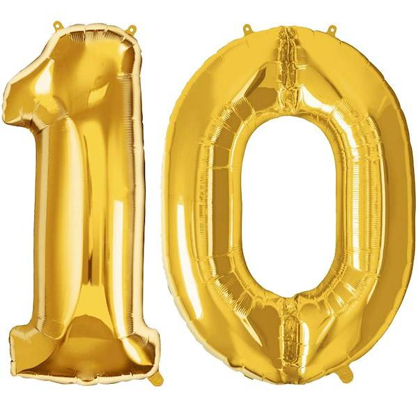 Balony na urodziny cyfra 10 foliowe 40 cm złoty