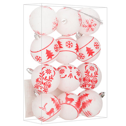Bombki choinkowe 7 cm 12 szt. zestaw ozdoby świąteczne zdobione matowe, białe z wzorami