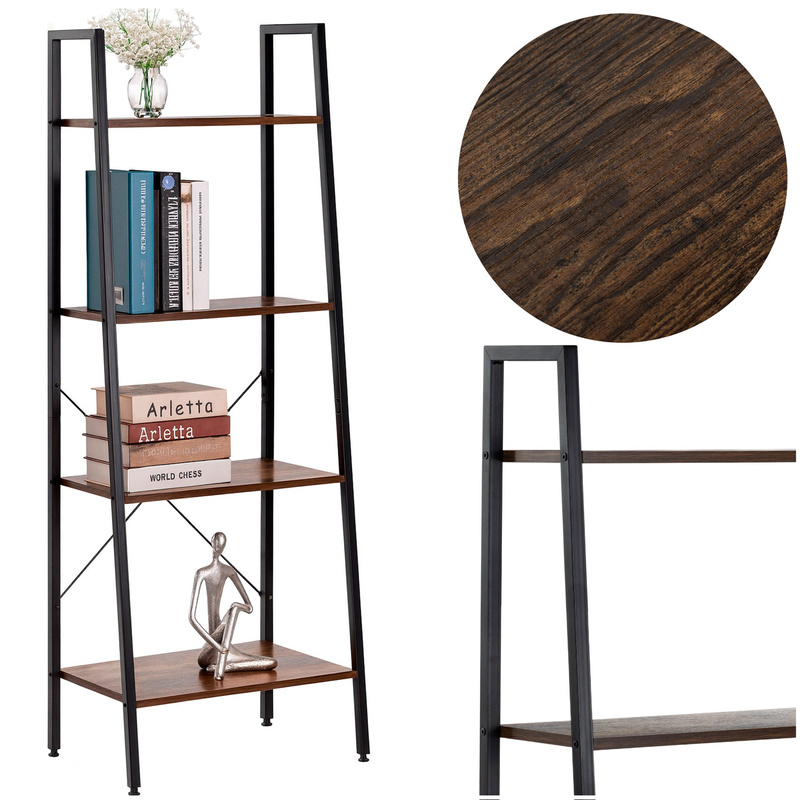 Regał biurowy metalowy 138x56x34 cm z 4 półkami loft nowoczesny drabinka na książki