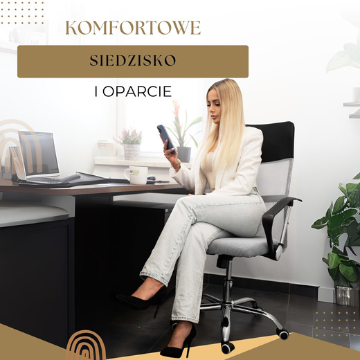 Fotel biurowy obrotowy krzesło na kółkach, do nauki, pracy przed komputerem szaro-czarne