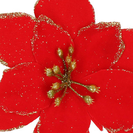 Gwiazda betlejemska, sztuczny kwiat poinsecja czerwona z brokatem, na klipsie