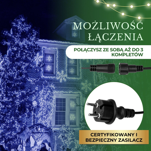Lampki choinkowe 300 Led niebieski 25,5 m oświetlenie świąteczne IP44