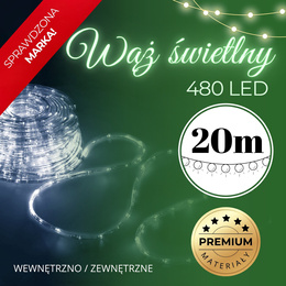 Wąż świetlny 480 Led zimny biały 21,5 m z programatorem IP44