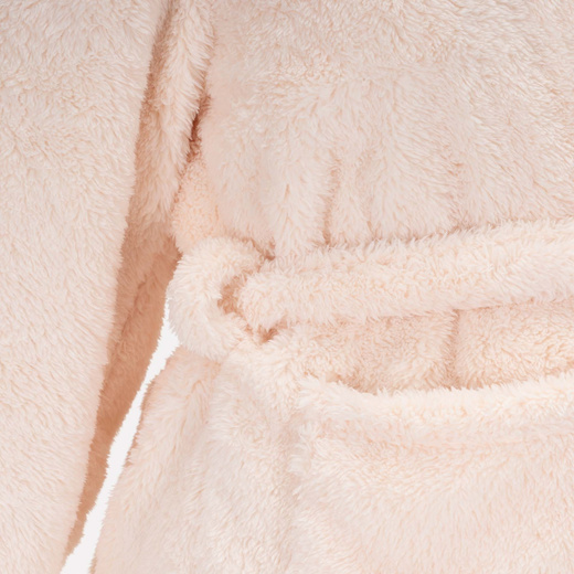 Szlafrok damski z polaru rozm. L/XL z kapturem i paskiem beżowy, miś 