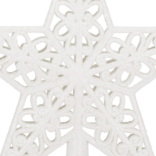 Czubek na choinkę 21 cm szpic, ażurowa gwiazda biała brokatowa