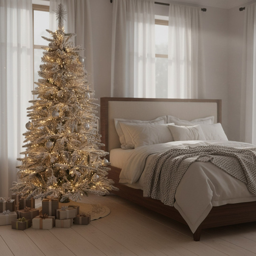 Choinka sztuczna 180 cm świerk kaukaski ośnieżony jak żywy, nowoczesny, ze stojakiem