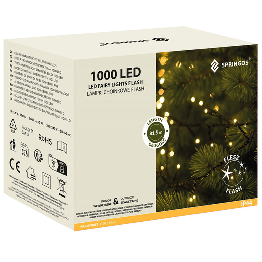 Lampki choinkowe 1000 Led biały ciepły, flash biały zimny 81,5m oświetlenie świąteczne IP44