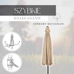 Parasol ogrodowy z regulacją kąta pochylenia 300 cm duży na balkon, taras beżowy