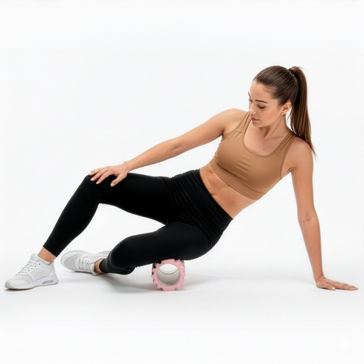 Wałek do masażu, średnio twardy, roller z wypustkami, różowy