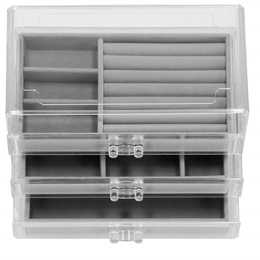 Szkatułka na biżuterię 23x14x11 cm szary welurowy organizer z przegródkami