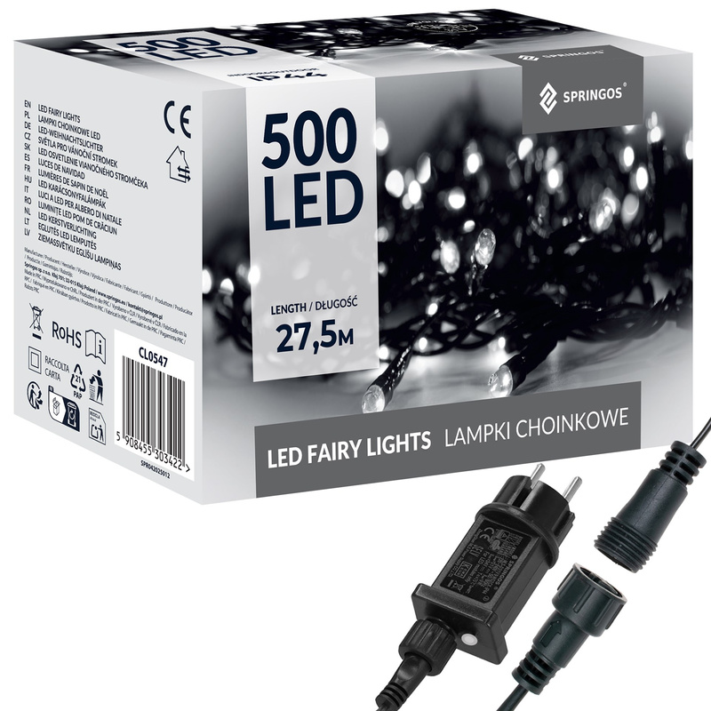 Lampki choinkowe 500 led zimne białe 27,5 m oświetlenie IP44