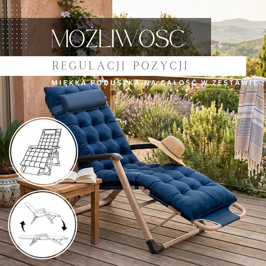 Leżaki ogrodowe 2 szt. składane fotele z poduszkami na balkon, taras granatowe
