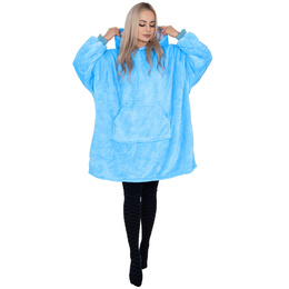 Kocobluza damska męska oversize koc bluza 2w1 z kapturem XXL ciepła morski niebieski