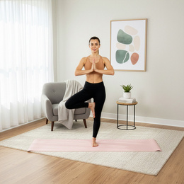 Mata do jogi, ćwiczeń fitness 183x61 cm antypoślizgowa, materac do stretchingu, jasny róż