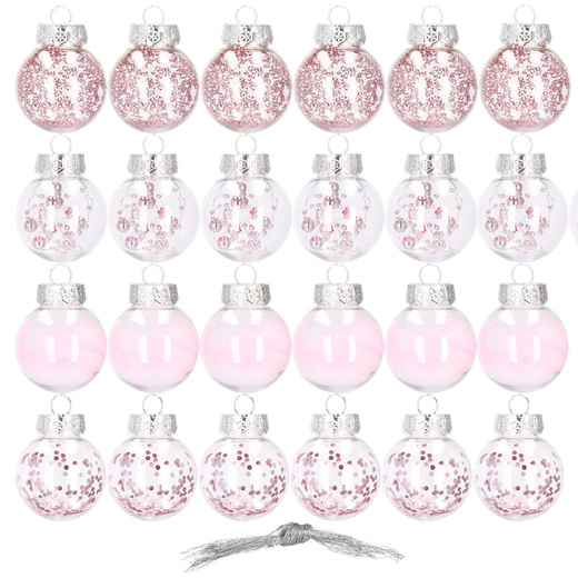 Bombki choinkowe przeźroczyste 24 szt. różowy 5cm zestaw choinkowy