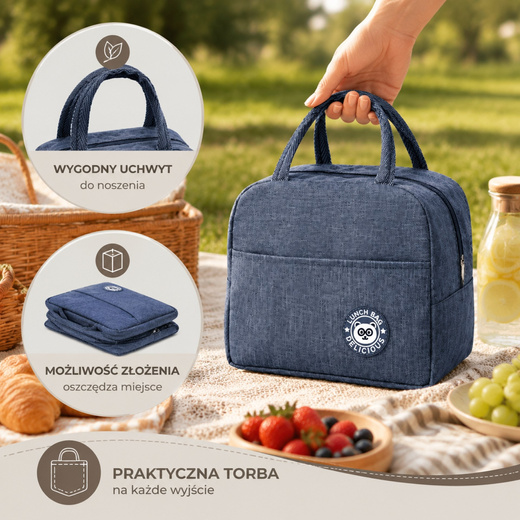 Torba termiczna na jedzenie 5L na biwak, piknik, plażę granatowa