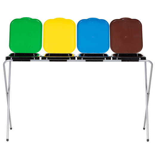 Stojak na worki na śmieci 4 komory kosz do segregacji odpadów, stelaż z pokrywami