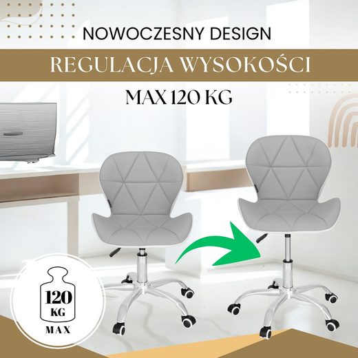 Fotel biurowy obrotowy krzesło na kółkach, do nauki, pracy przed komputerem szaro-białe