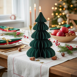 Papierowa choinka 30 cm ozdoba świąteczna dekoracja 3D z magnesem ciemnozielona